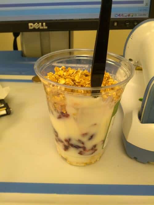 My routine lunch - a cranberry and granola parfait